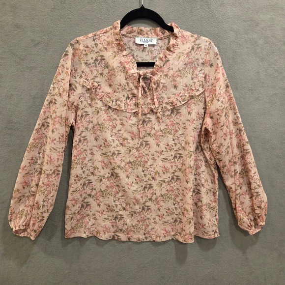 Vianni Plus Tops - Vianni Plus Sheer Floral Blouse Womens 36 (8/10) Ruffle Coquette Cottage Boho